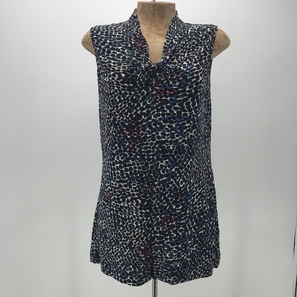 CAbi #3242 Osaka Nights Animal Print Bowie Top Womens Small Sleeveless Knot V